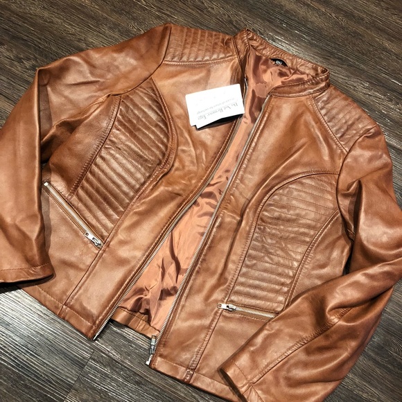 decrum Jackets & Coats Decrum Real Leather Brown Moto Jacket Nwt